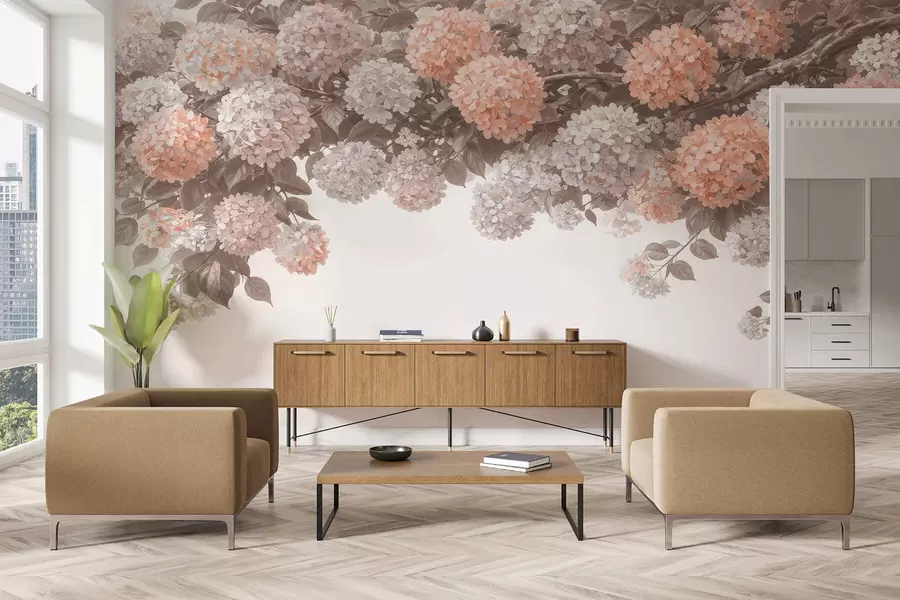 wall murals Painted hydrangeas hang down w05250v1
