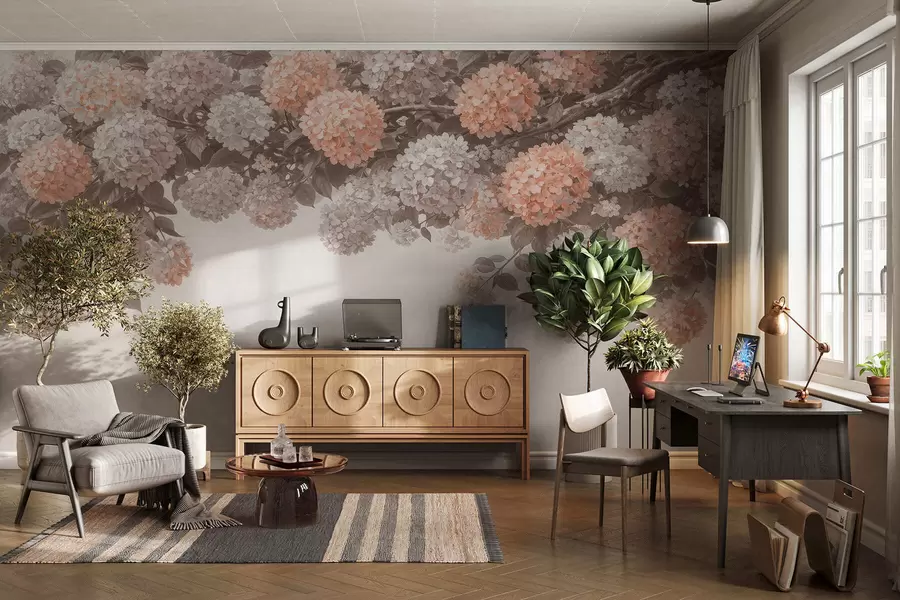 wall murals Painted hydrangeas hang down w05250v1