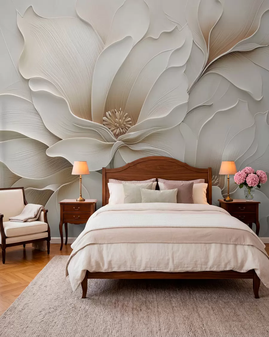 wall murals Embossed beige flower relief close-up w05269