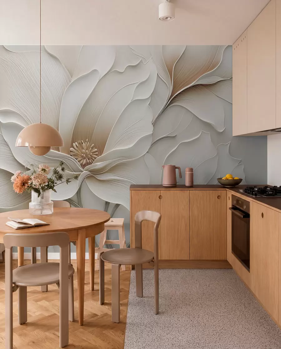 wall murals Embossed beige flower relief close-up w05269