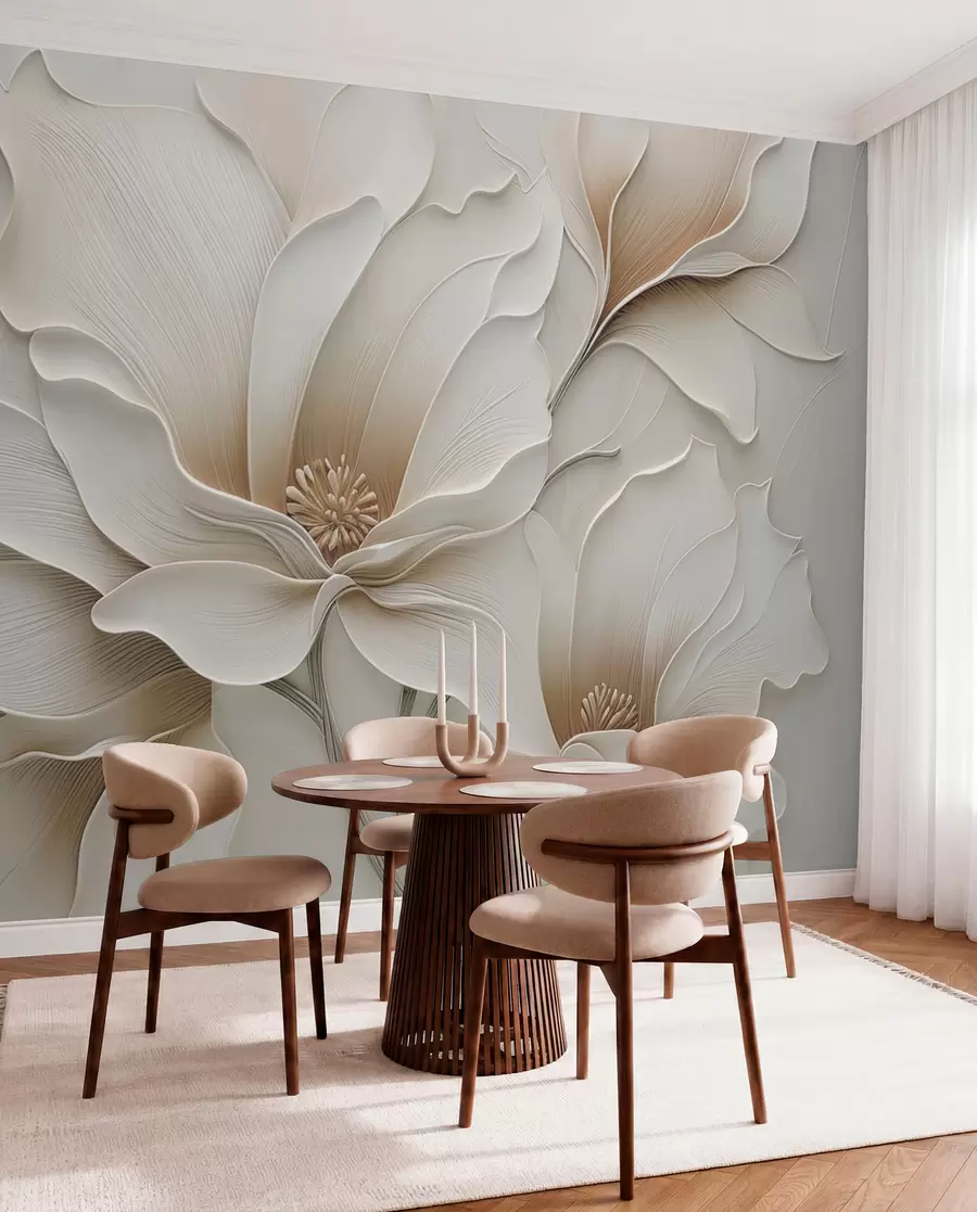 wall murals Embossed beige flower relief close-up w05269