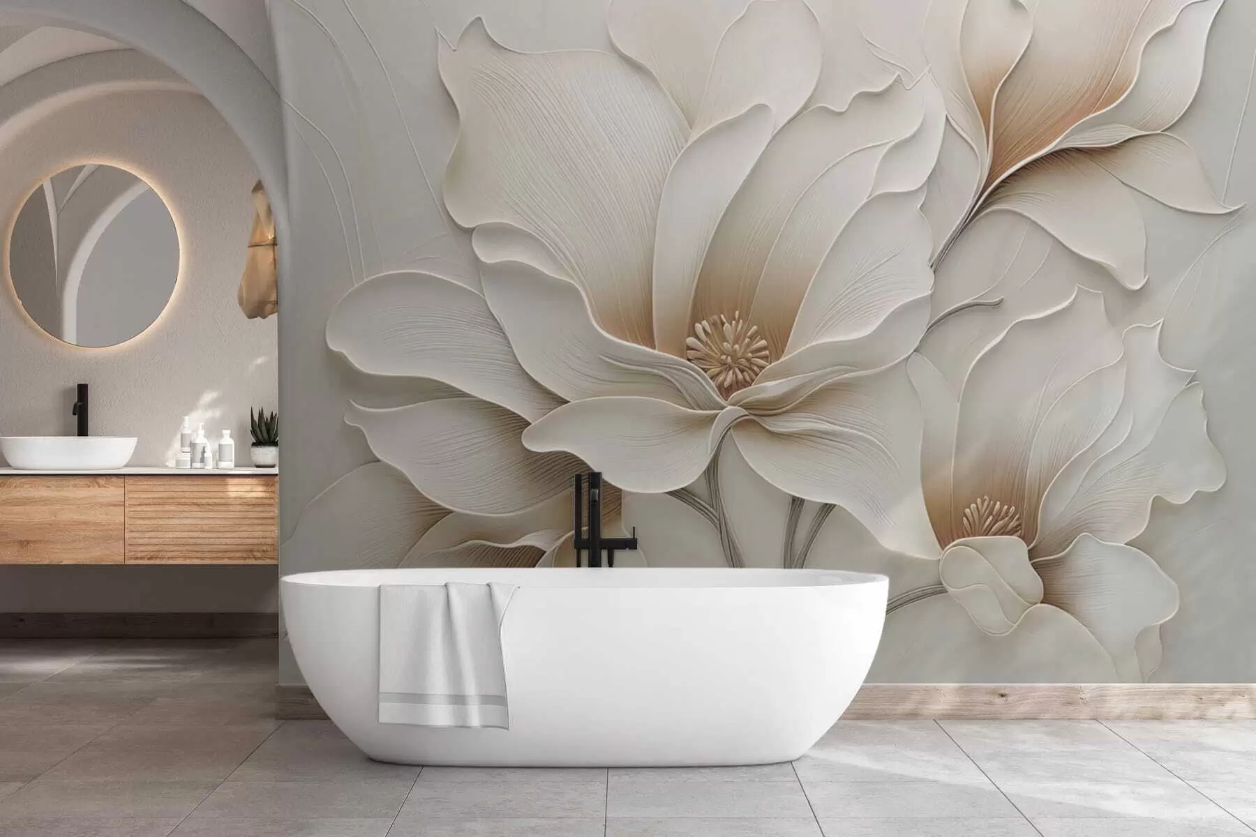 wall murals Embossed beige flower relief close-up w05269