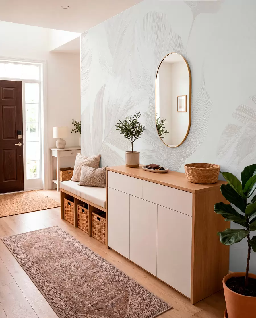 wall murals Soft ivory feathers in milky beige tones w09563