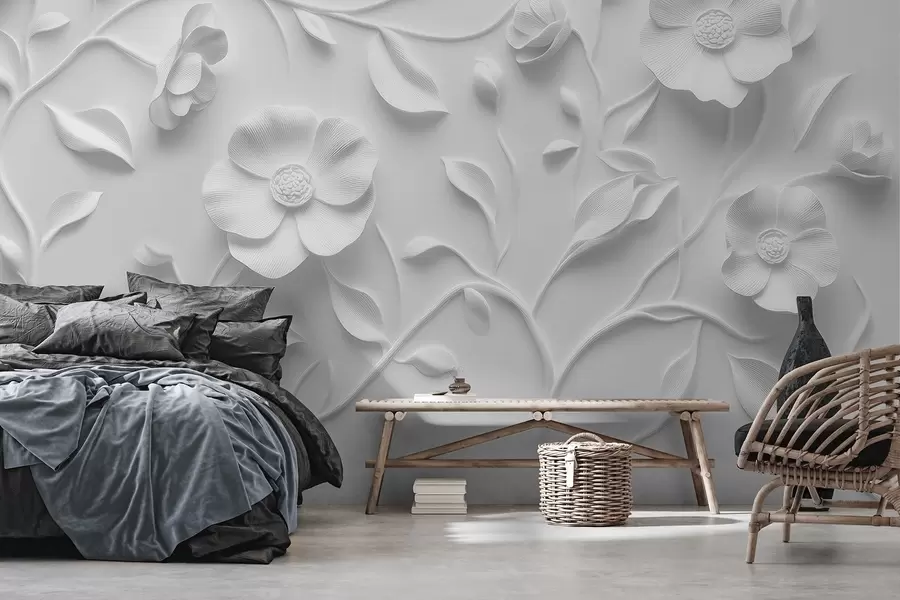 wall murals Gray embossed floral ornament w09710