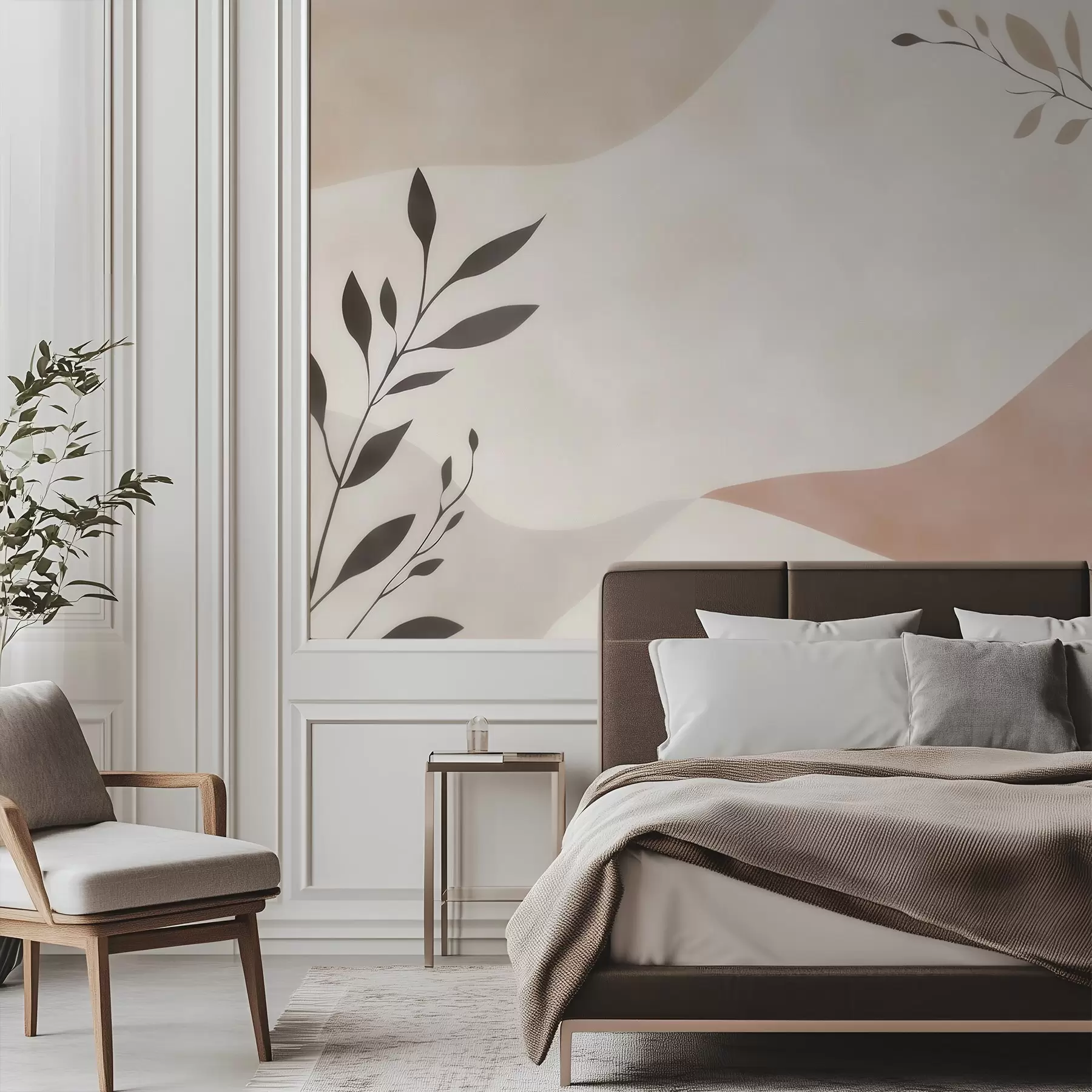 wall murals Abstract beige-peach waves with branches w09722