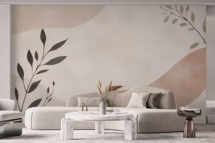 wall murals Abstract beige-peach waves with branches w09722