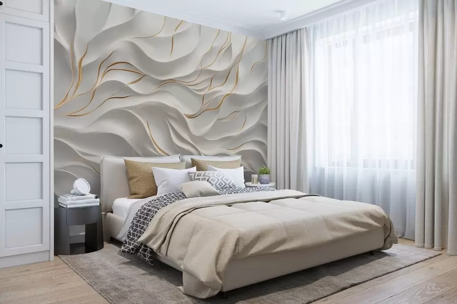 wall murals Gray embossed waves with yellow accents w09724