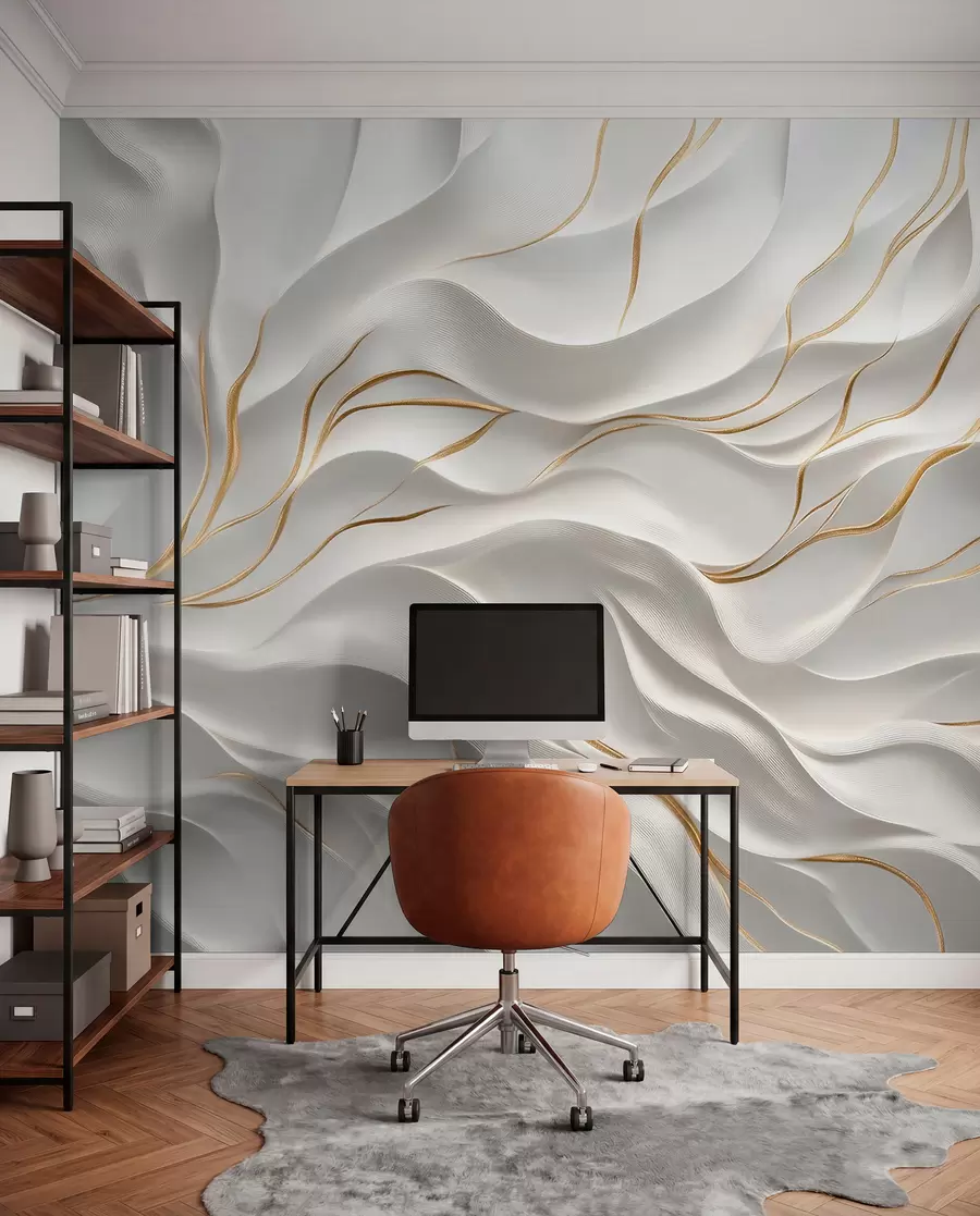wall murals Gray embossed waves with yellow accents w09724