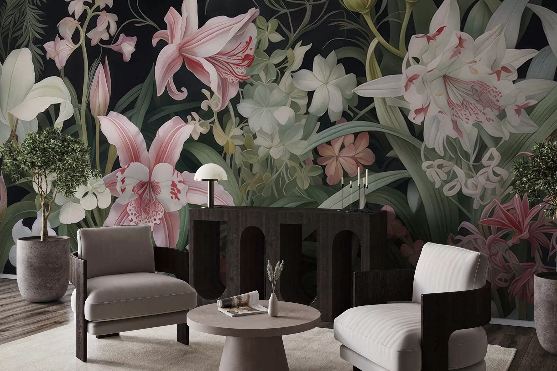 wall murals Fantastic flowers on a dark background w05278