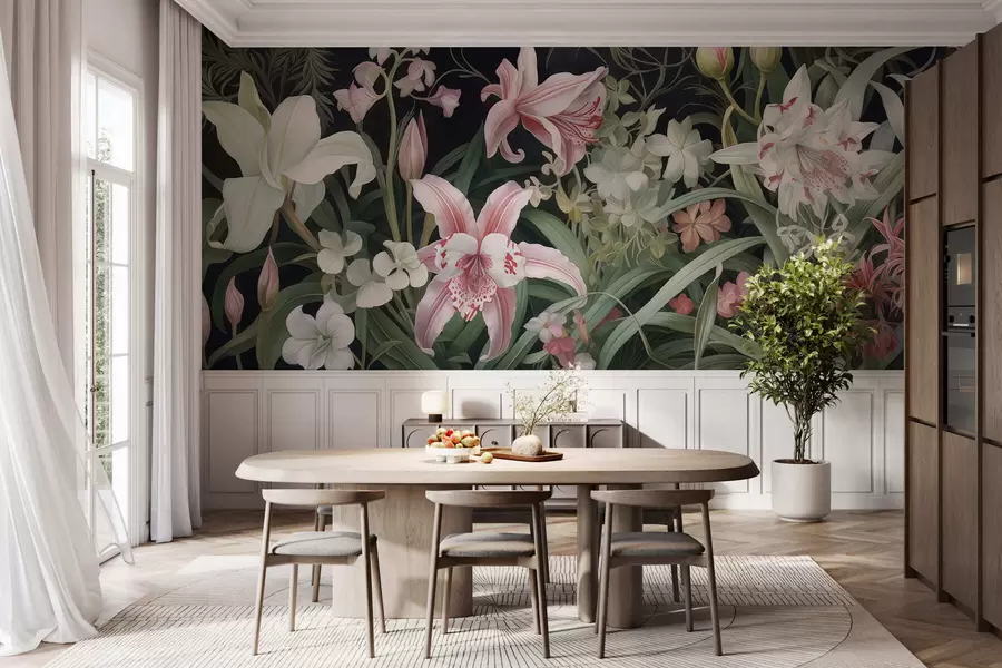 wall murals Fantastic flowers on a dark background w05278