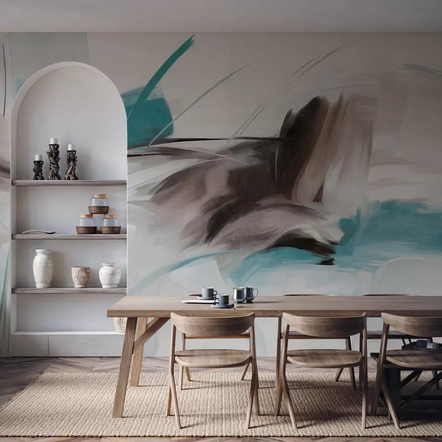 wall murals Abstract painting style with brown and blue textured brushstrokes w09755v1