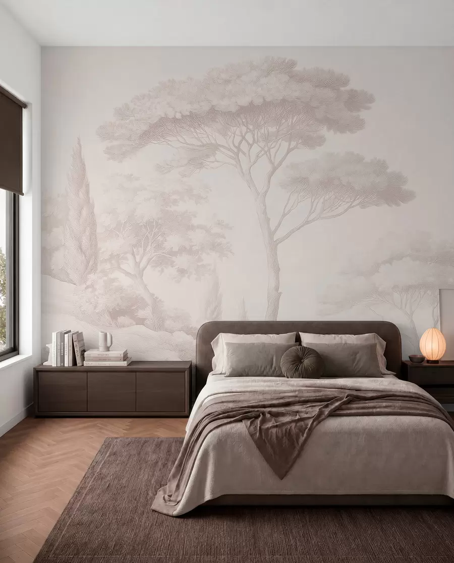 wall murals Calm forest landscape in a beige color palette w09685