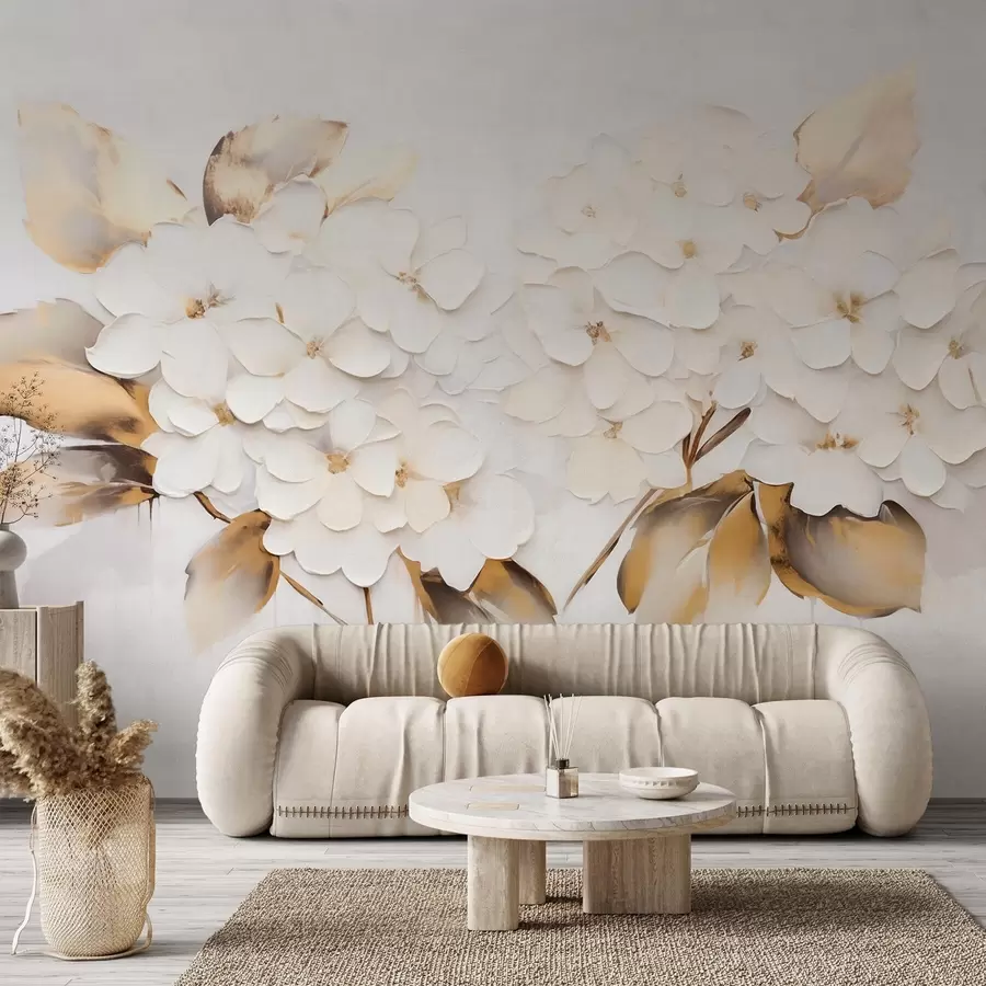 wall murals Luxurious hydrangeas with yellow leaves w09711