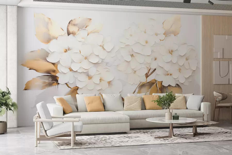 wall murals Luxurious hydrangeas with yellow leaves w09711