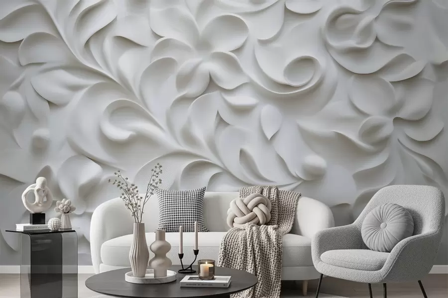 wall murals Gray dimensional floral ornament w09727