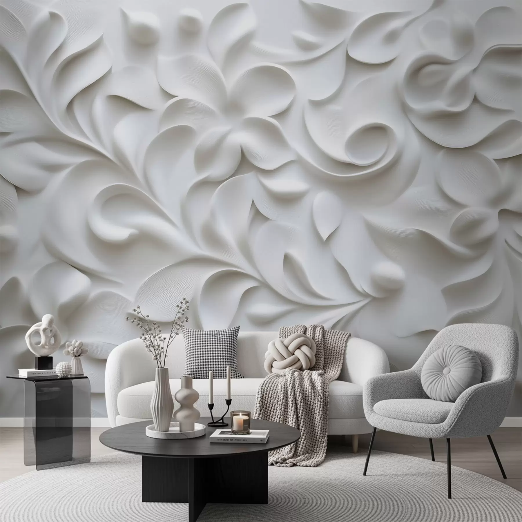 wall murals Gray dimensional floral ornament w09727