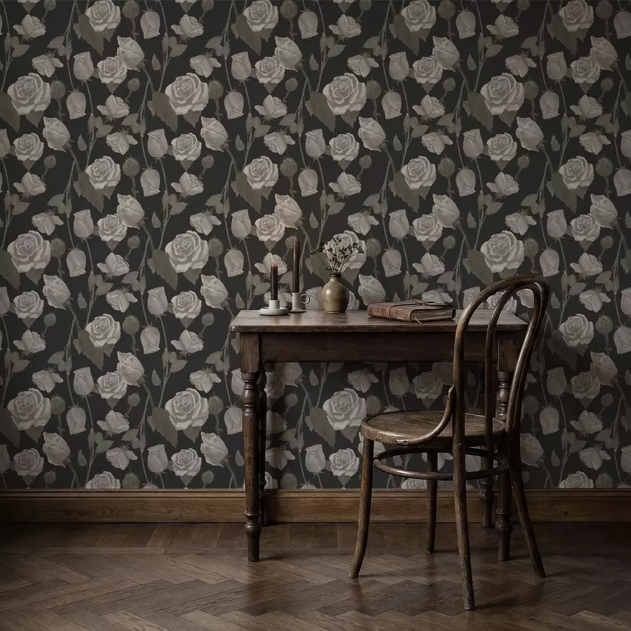 wall murals Floral pattern with roses on dark background a01123