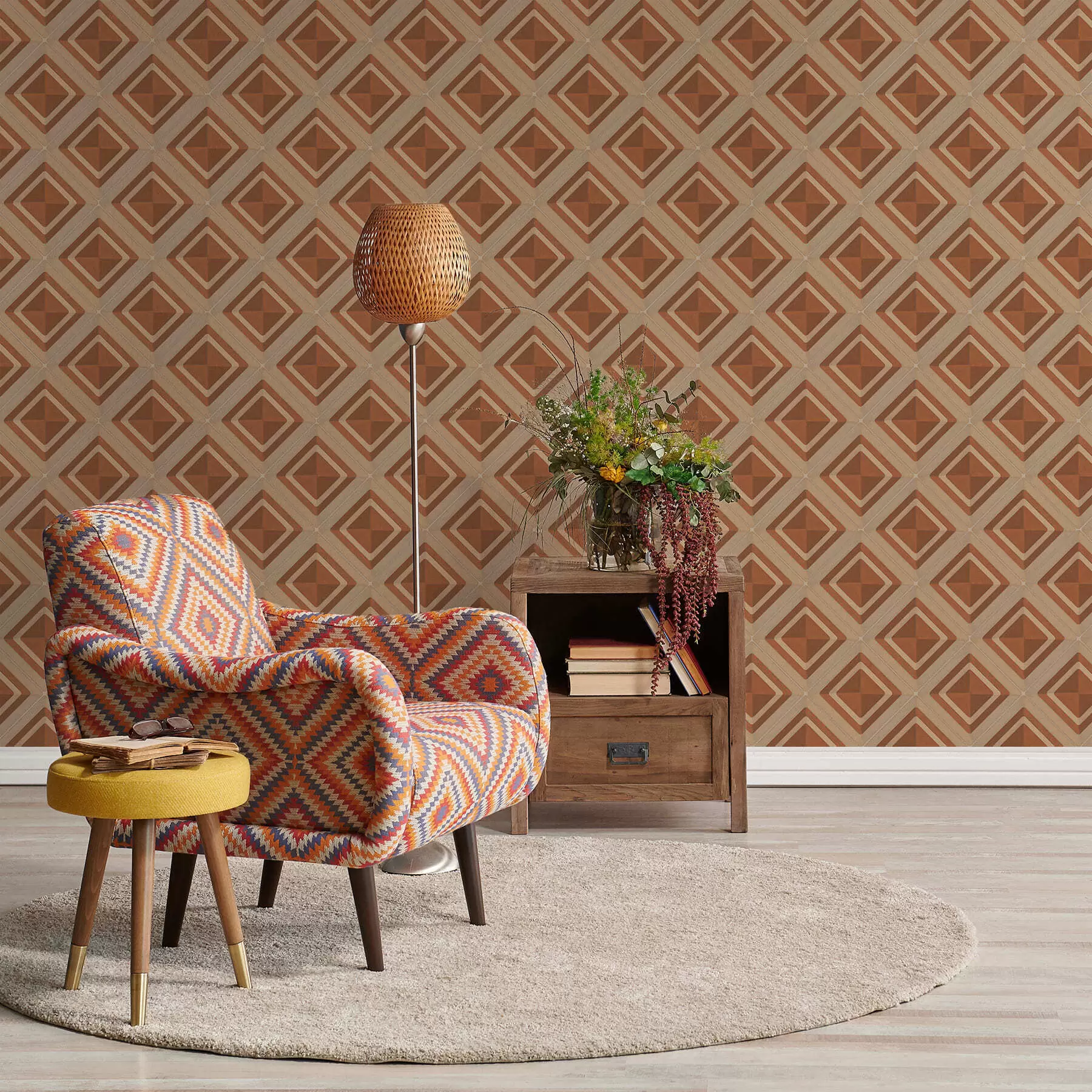 wall murals Geometric diamond pattern in terracotta tones a01128