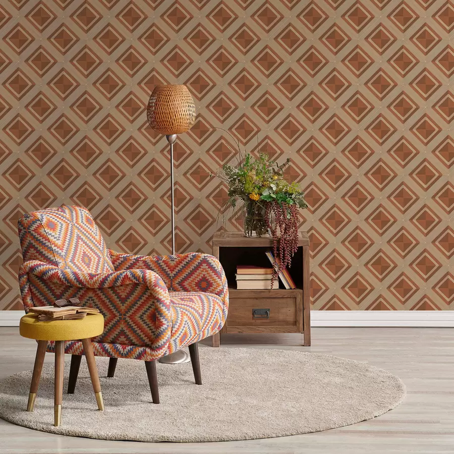 wall murals Geometric diamond pattern in terracotta tones a01128
