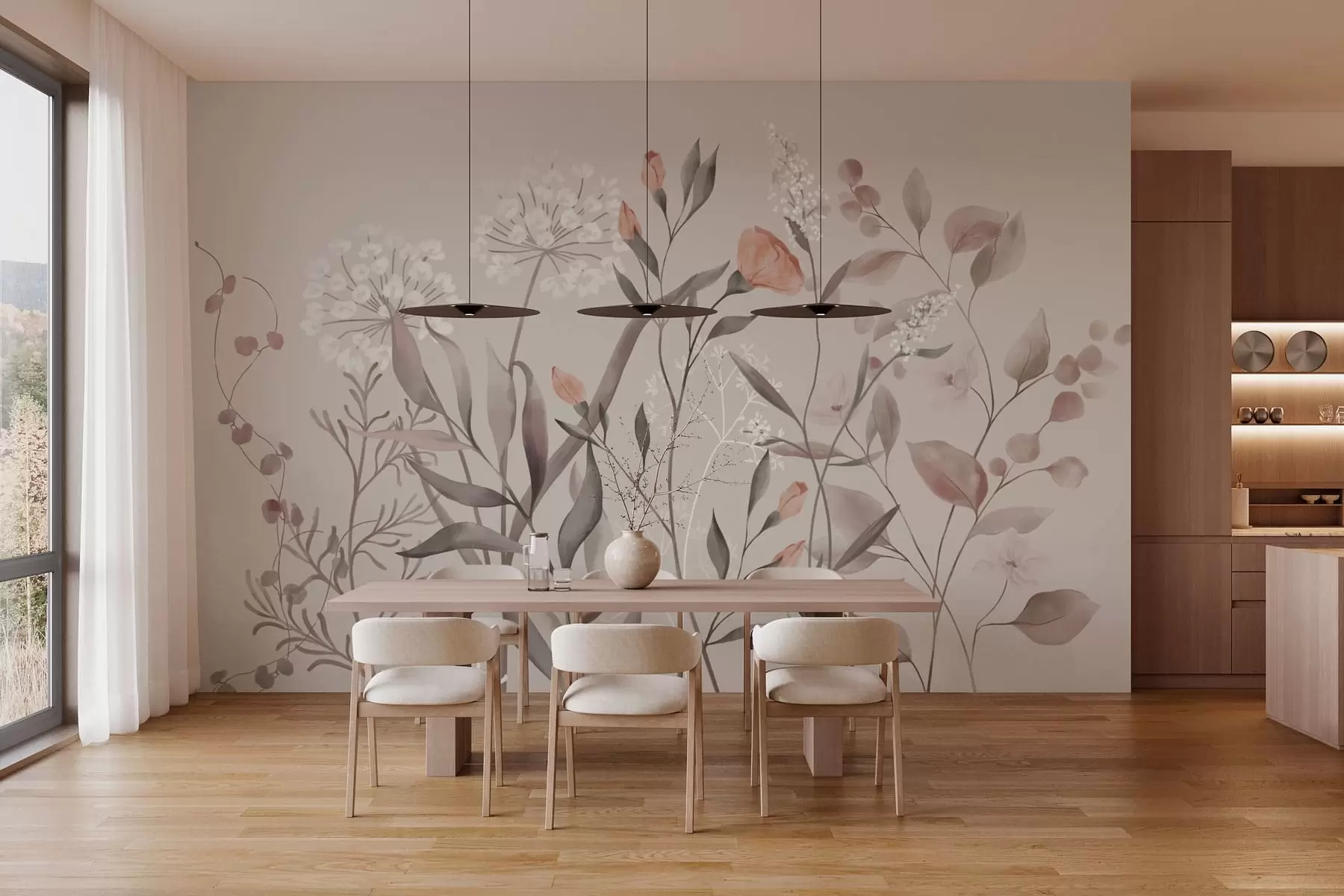 wall murals Airy wild plants in pastel tones w05154
