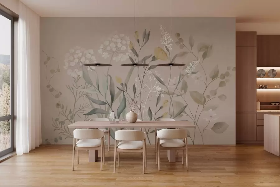 wall murals Botanical composition in warm beige tones w05154v2