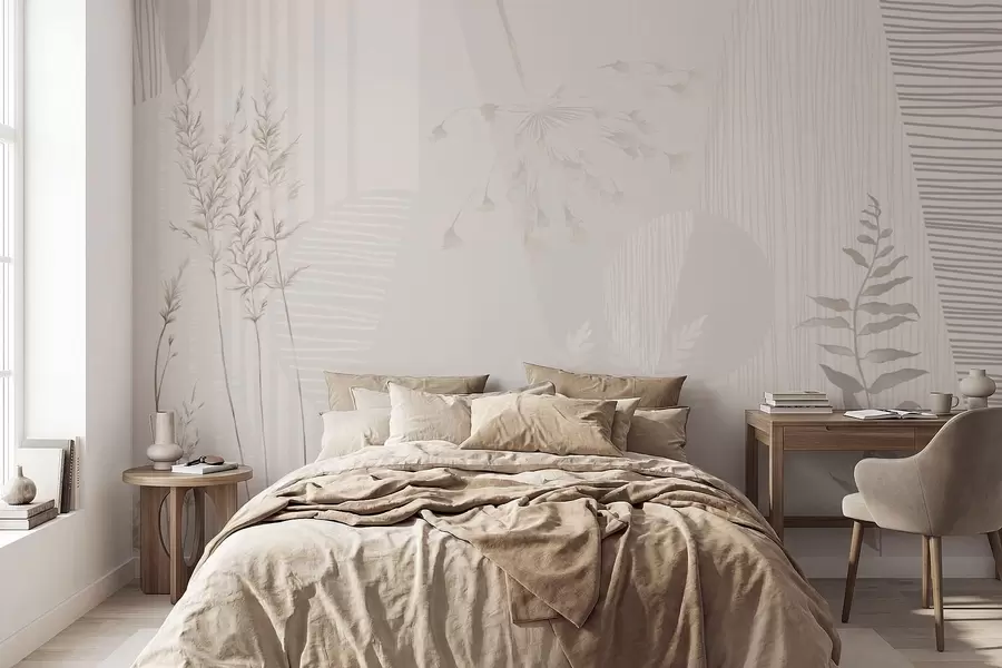wall murals Minimalist composition with grasses and shapes w05318