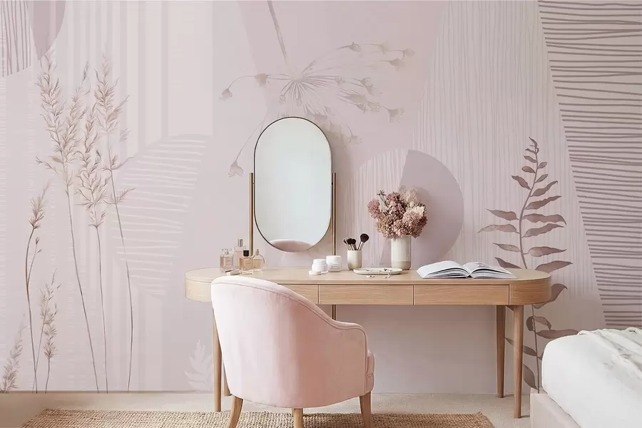 wall murals Abstract grasses in soft pink tones w05318v1