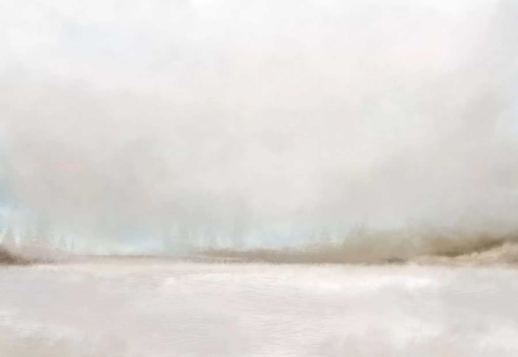 wall murals Misty landscape with lake and forest w05319