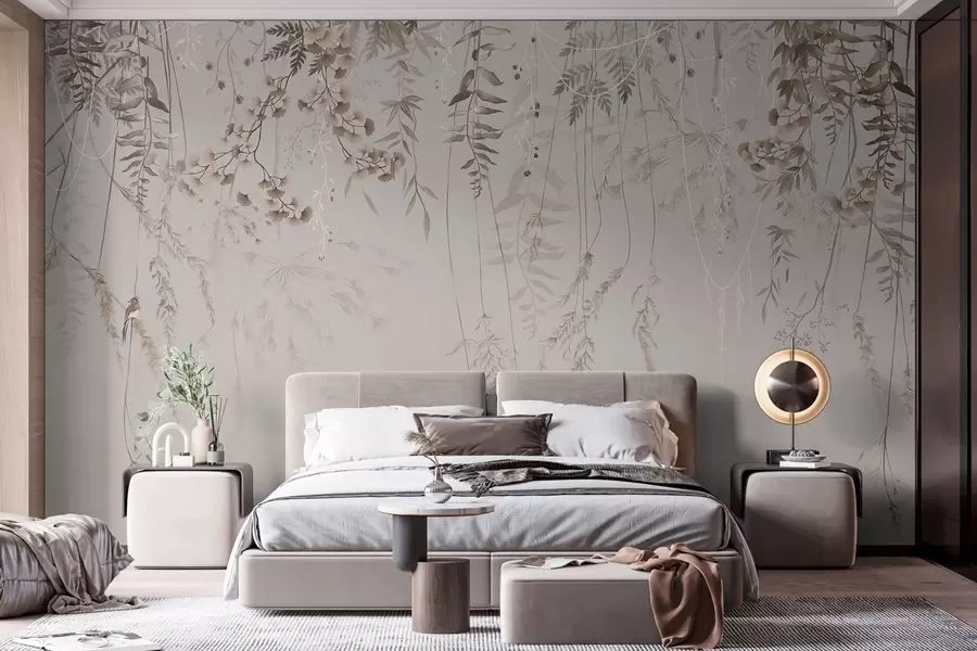 wall murals Delicate hanging grasses on a light background w05320v2