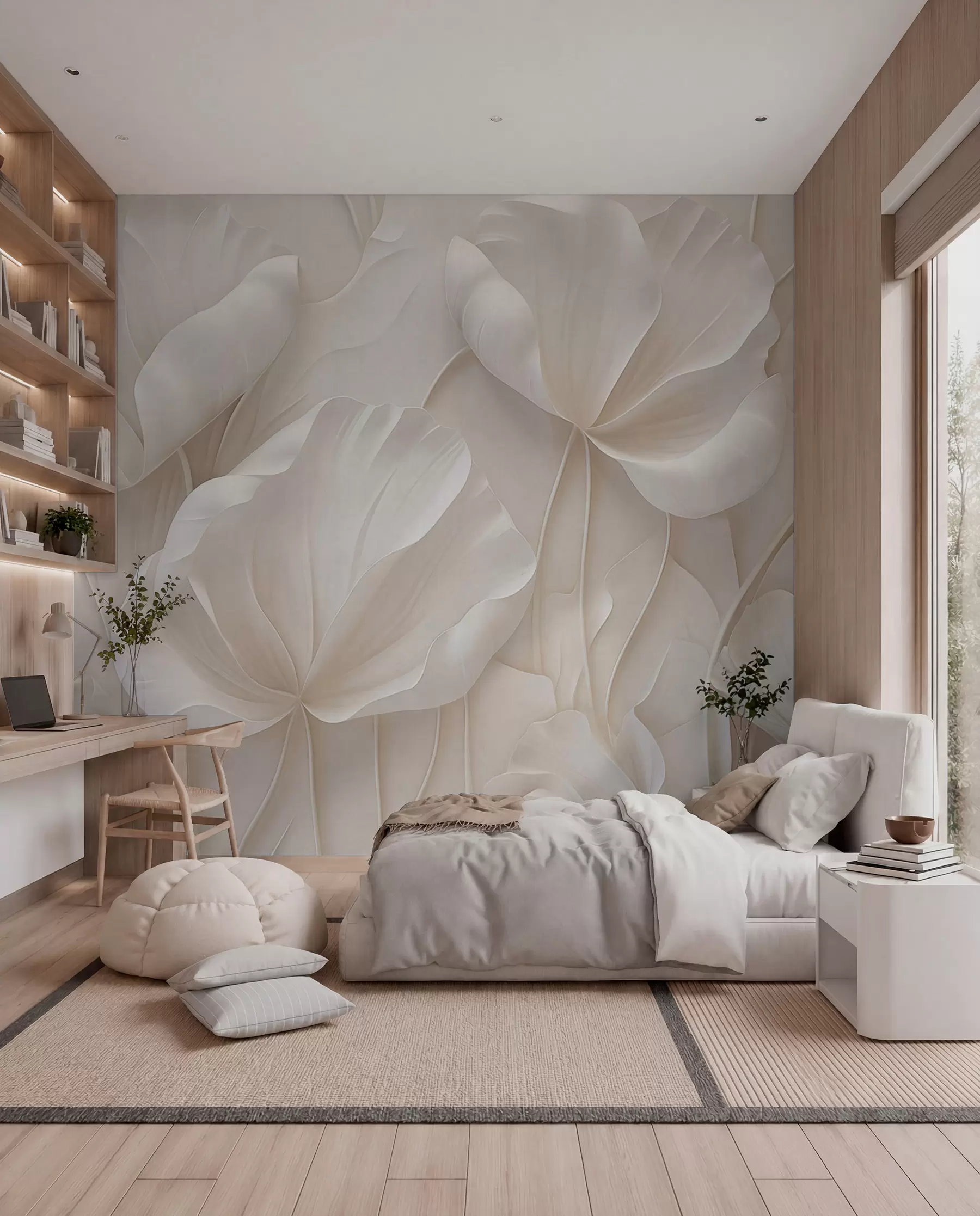 wall murals Sculpted light flowers with soft petals w05355