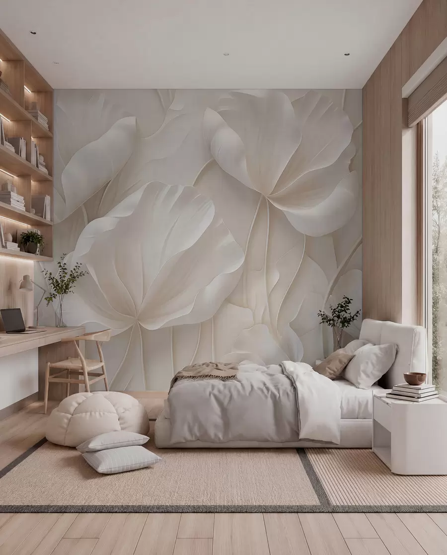 wall murals Sculpted light flowers with soft petals w05355