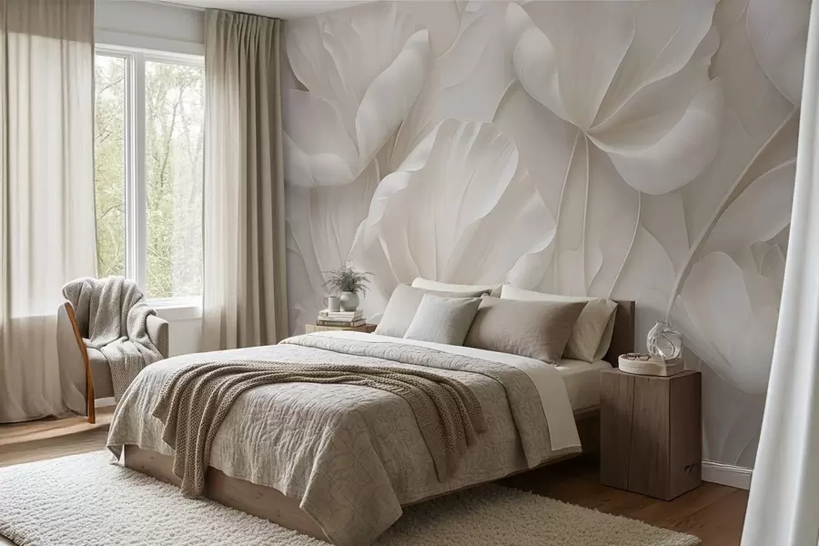 wall murals Sculpted light flowers with soft petals w05355