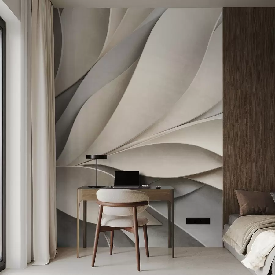 wall murals Abstract leaves in beige and gray, textured modern art w09769