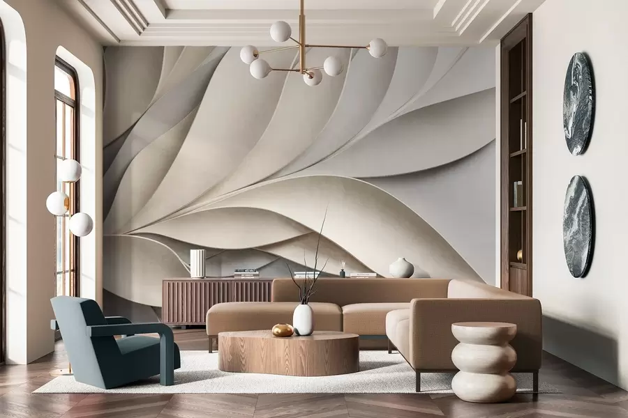 wall murals Abstract leaves in beige and gray, textured modern art w09769