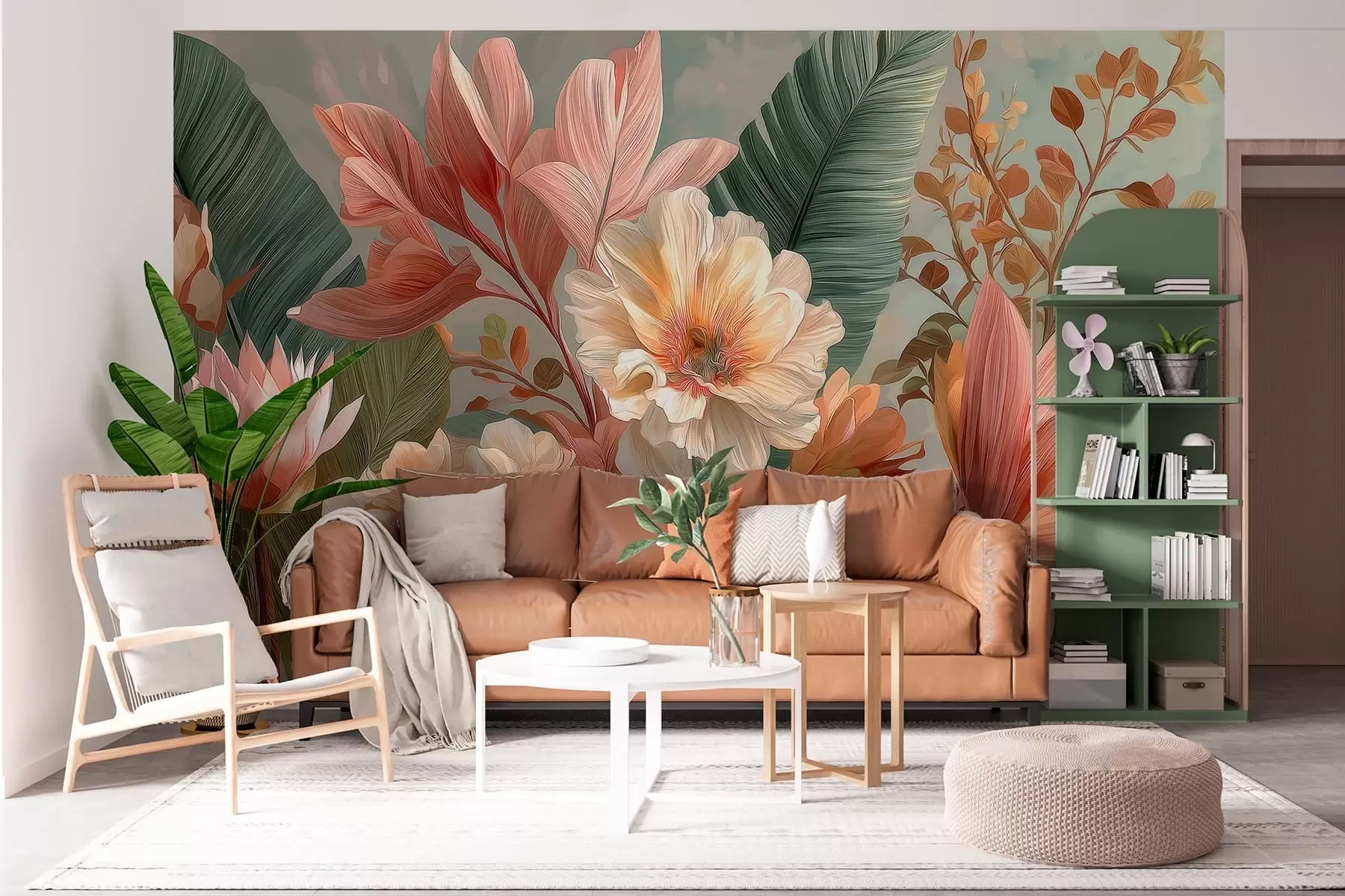 wall murals Flowers with leaves w05378