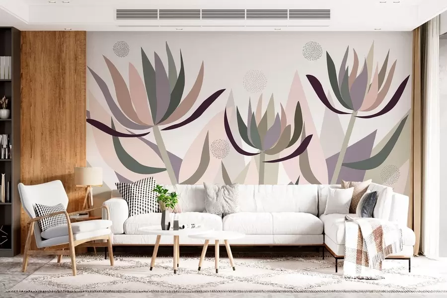 wall murals stylised protea flowers in a primitive style w05236