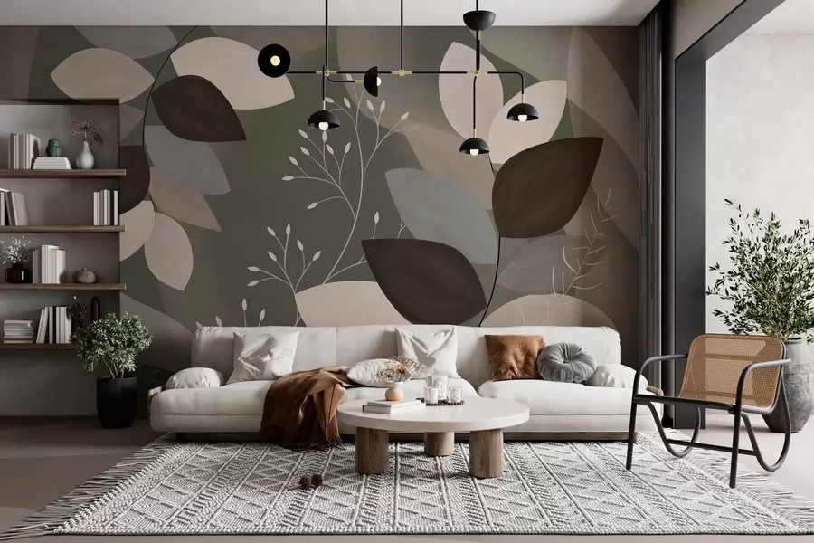 wall murals leaves and grasses in dark shades w05237v1