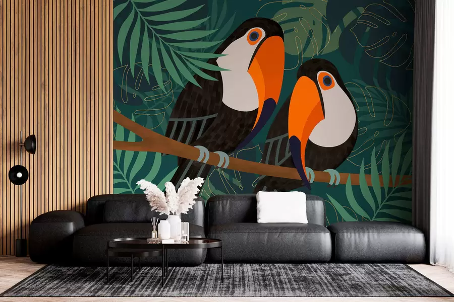 wall murals pair of toucans on a branch in Afro style w05239
