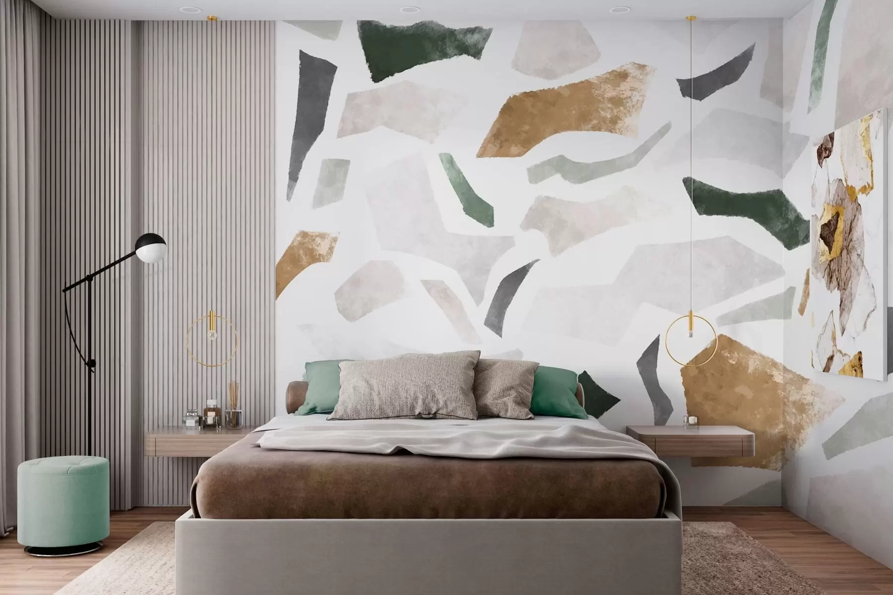 wall murals Abstract textured fragments in green and beige tones w05146