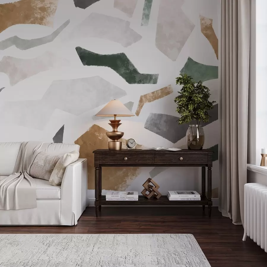wall murals Abstract textured fragments in green and beige tones w05146
