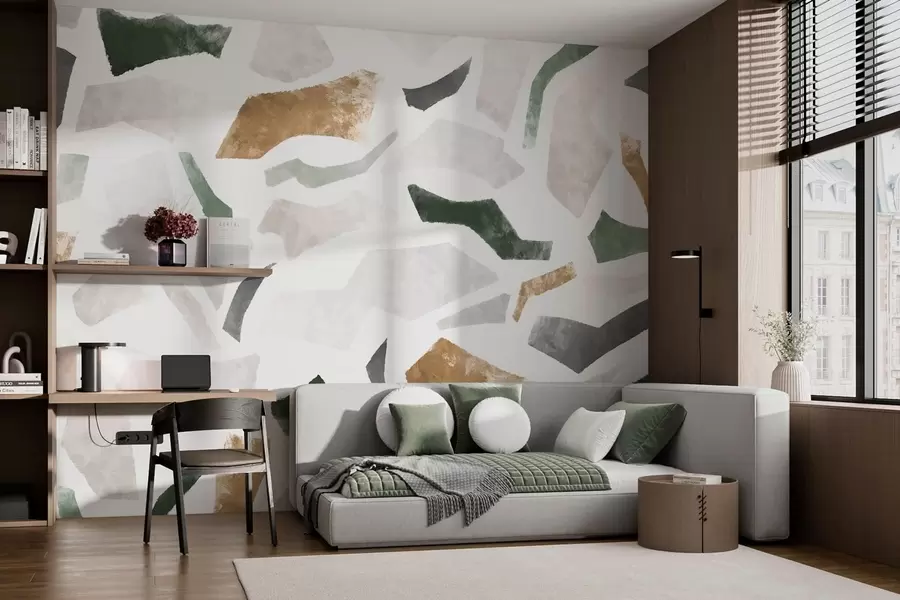 wall murals Abstract textured fragments in green and beige tones w05146