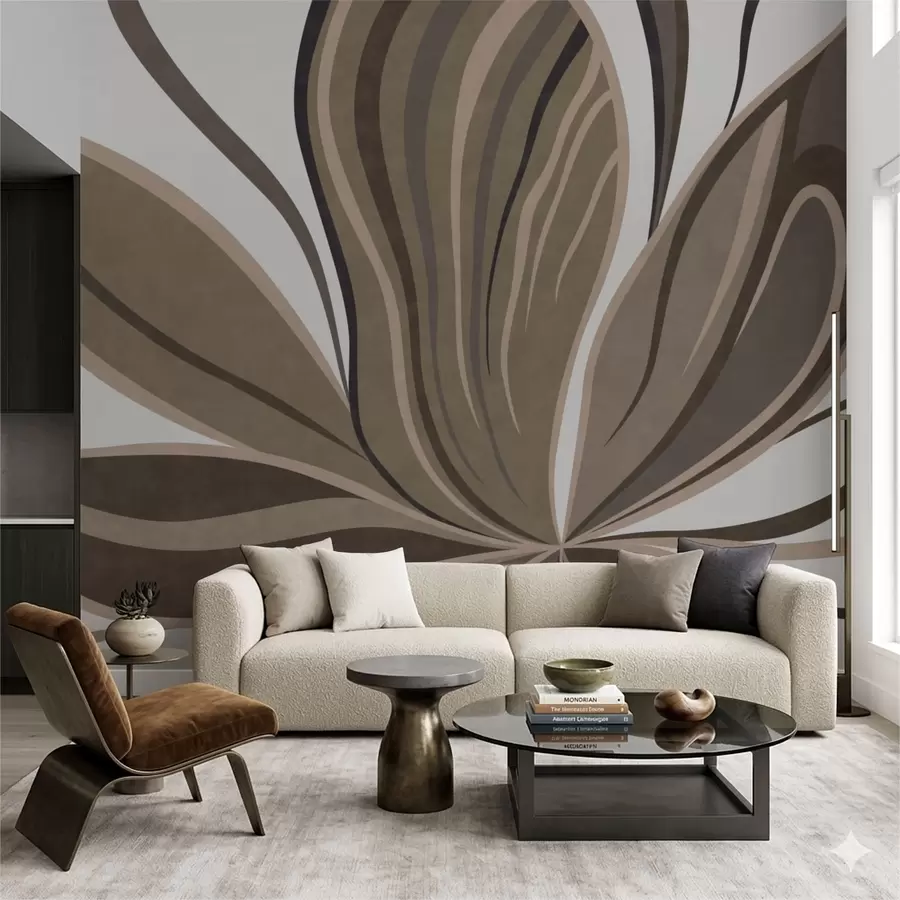 wall murals Stylized flower with flowing lines in brown tones w05147