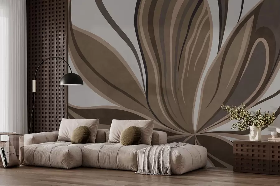 wall murals Stylized flower with flowing lines in brown tones w05147