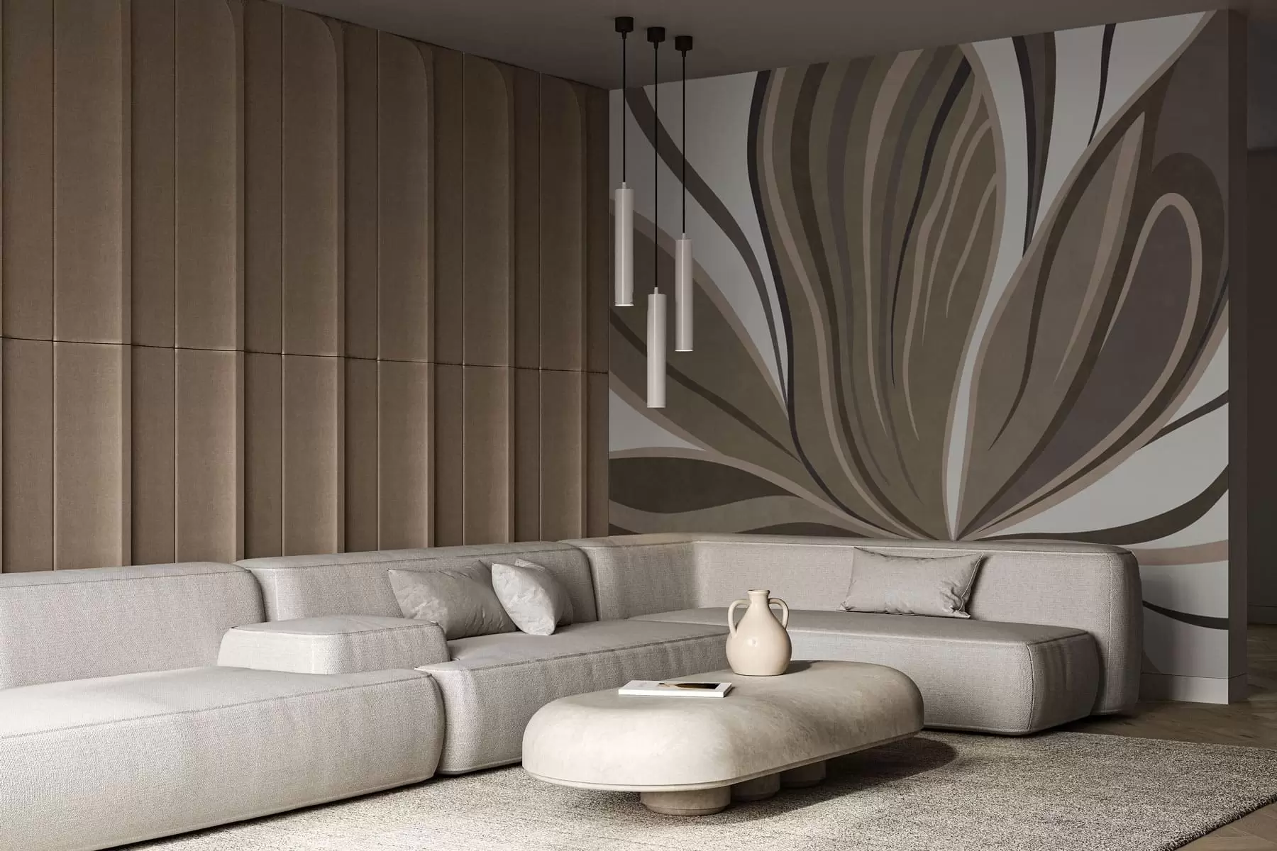 wall murals Stylized flower with flowing lines in brown tones w05147