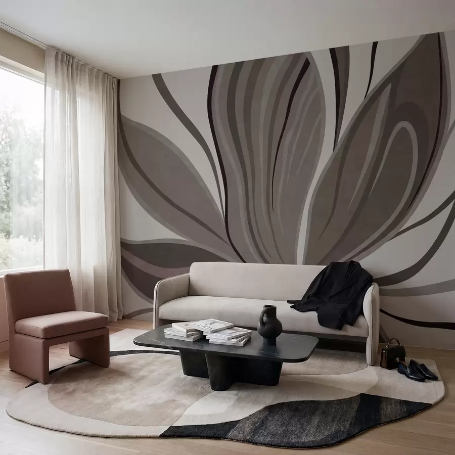wall murals Abstract flower with soft lines in gray beige tones w05147v1