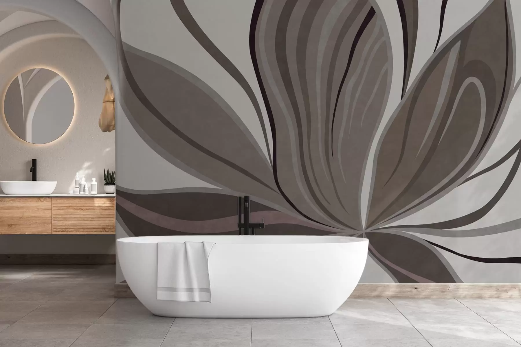 wall murals Abstract flower with soft lines in gray beige tones w05147v1