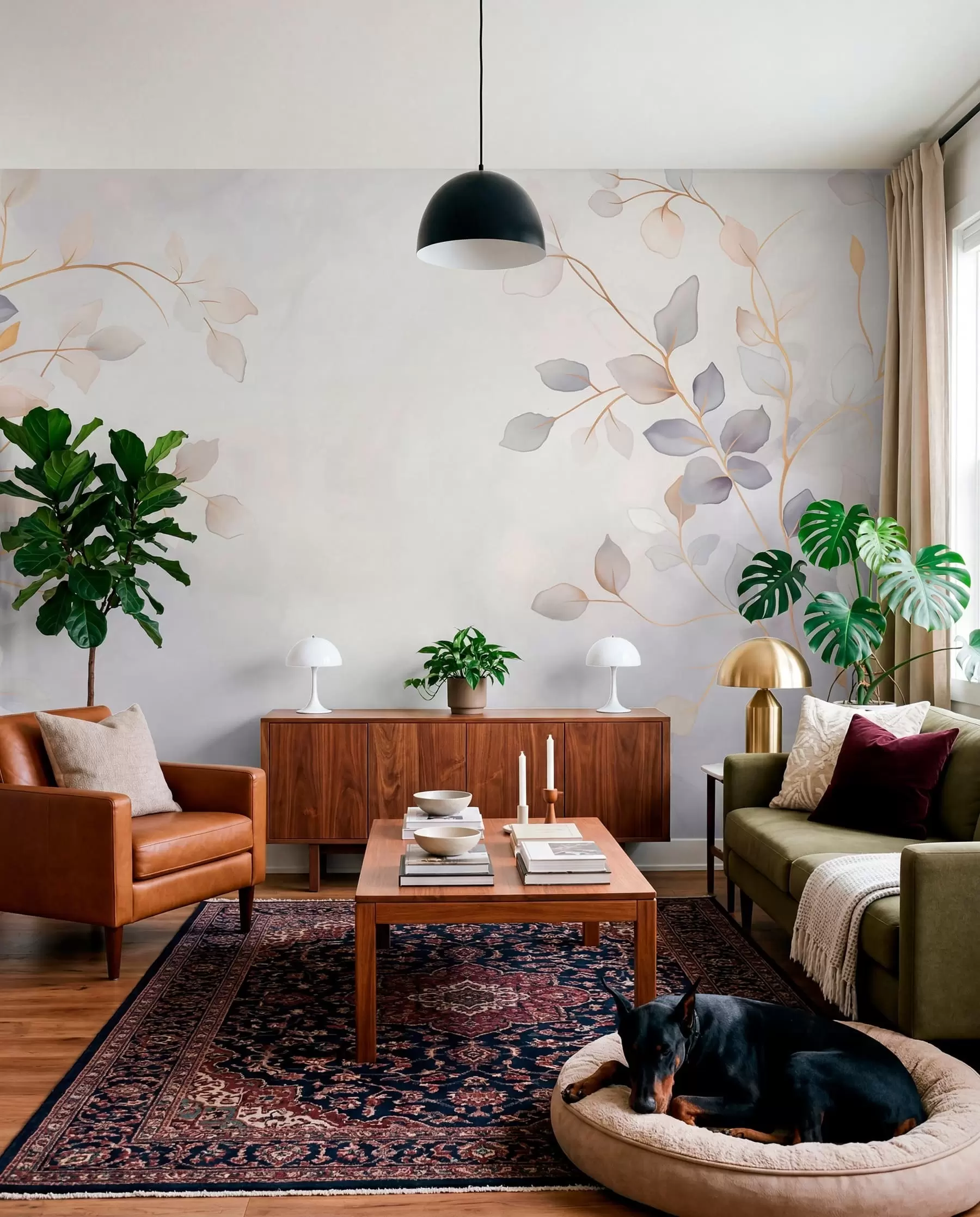 wall murals Delicate leafy branches on a soft blurred background w05296