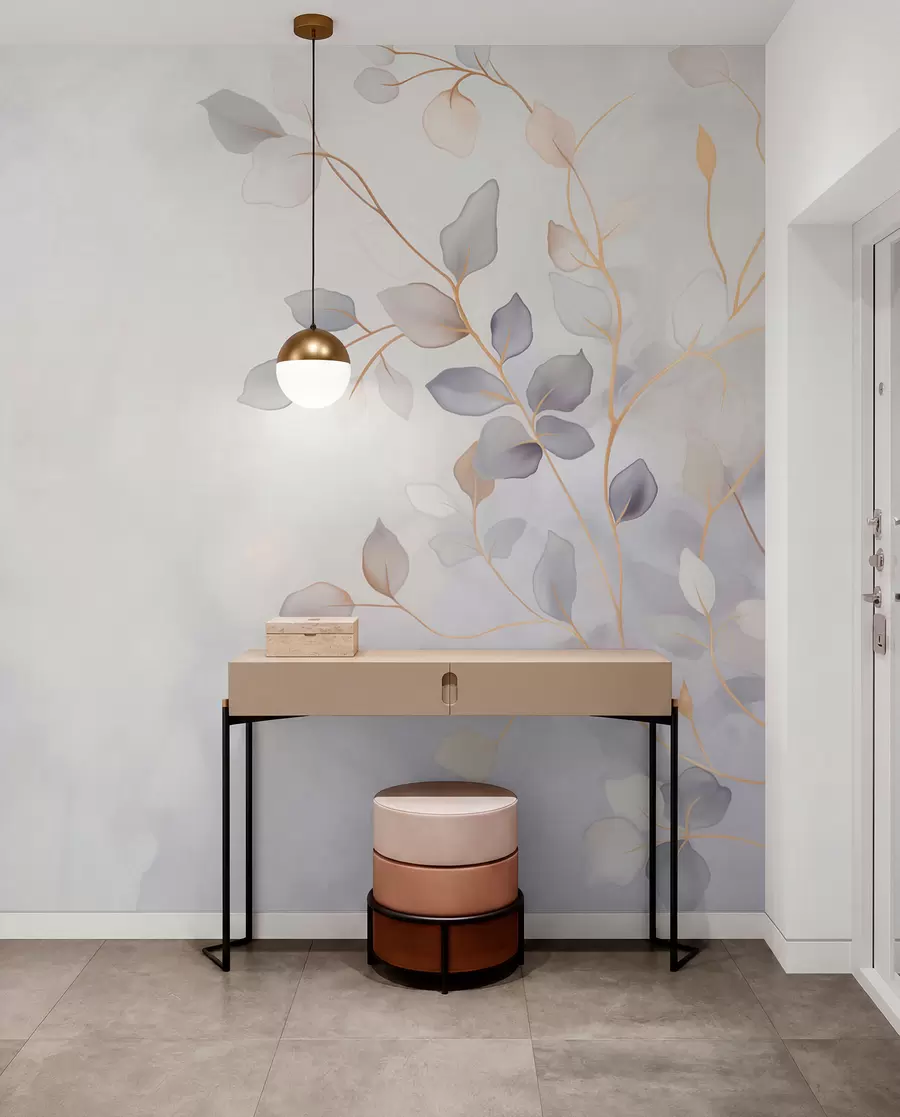 wall murals Delicate leafy branches on a soft blurred background w05296