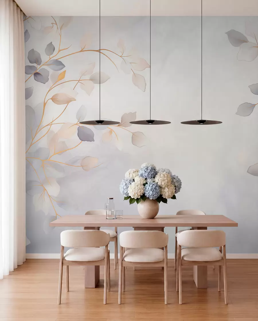 wall murals Delicate leafy branches on a soft blurred background w05296