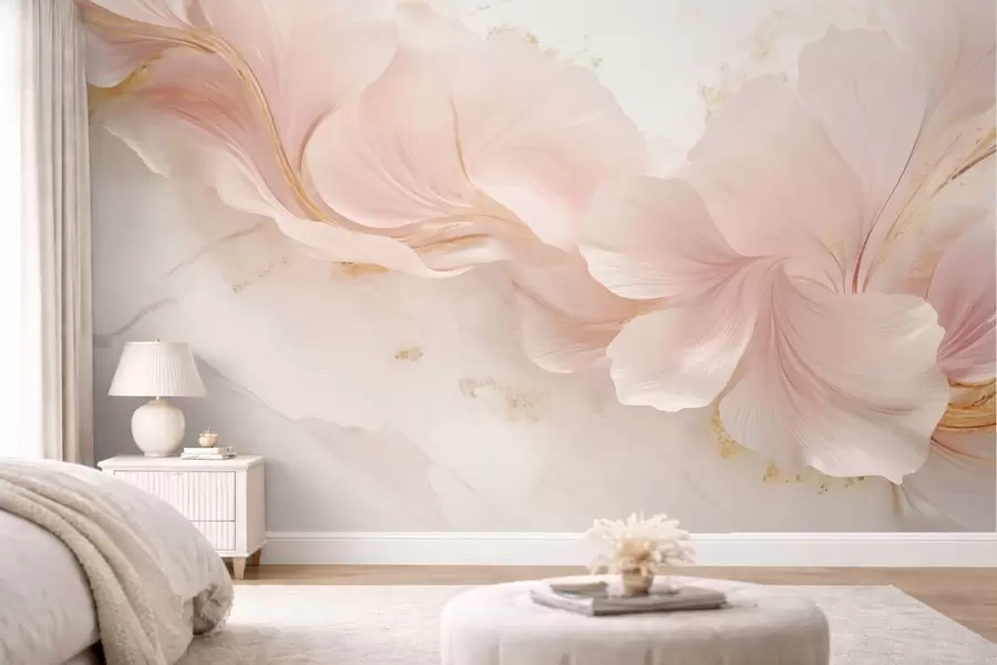 wall murals Soft pink flowers on a light background w05357
